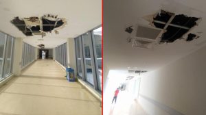 Hizmete gireli 1 ay bile olmayan çocuk hastanesinin tavanında çökme meydana geldi