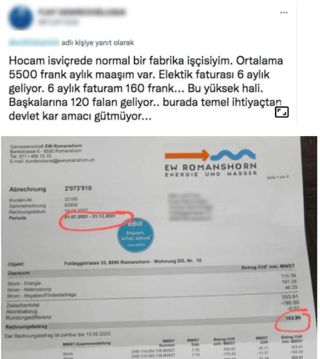 İsviçre'de yaşayan Türk, 6 aylık elektrik faturasını paylaştı!