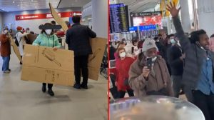 Kar nedeniyle İstanbul Havalimanı'nda mahsur kalan yolculardan "Otele ihtiyacımız var" protestosu