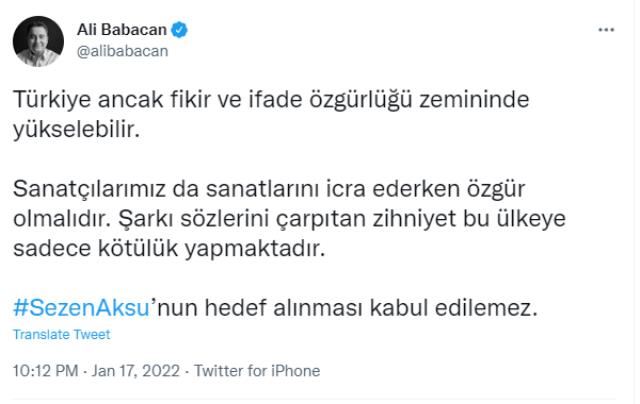 Tartışmalara Ali Babacan da katıldı! Sosyal medyadan attığı tweetle Sezen Aksu'ya destek çıktı